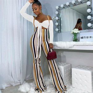 Suspendered Pantsuit with Crop Top